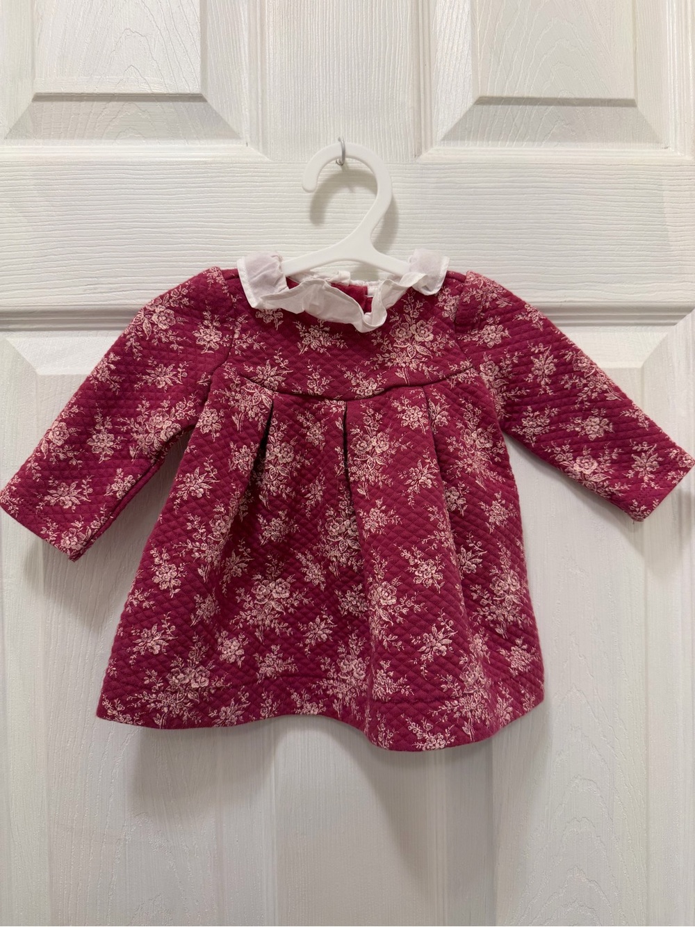Janie and Jack Burgundy Floral Quilted Dress with White Ruffle Collar